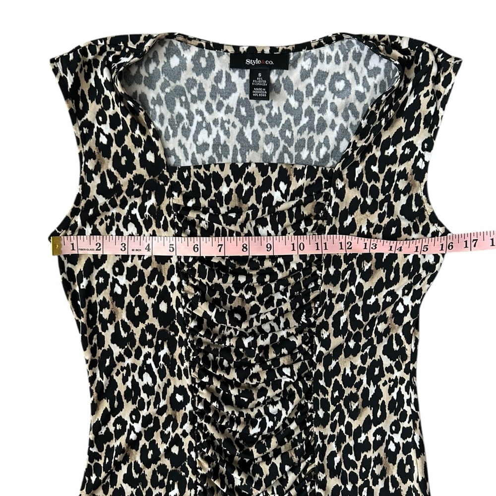Style & Co. Animal Print Cap Sleeve Ruched Top S - Picture 6 of 8